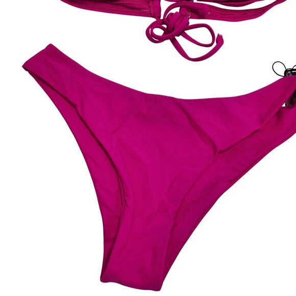 Zaful Womens Pink Ruched Bikini Set With Adjustable Straps & Tie Back Size S - Picture 6 of 7